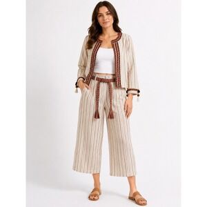 Johnny Was Workshop Maya Embroidered Jacket & Pants Set Boho Wide Leg Resort M/L